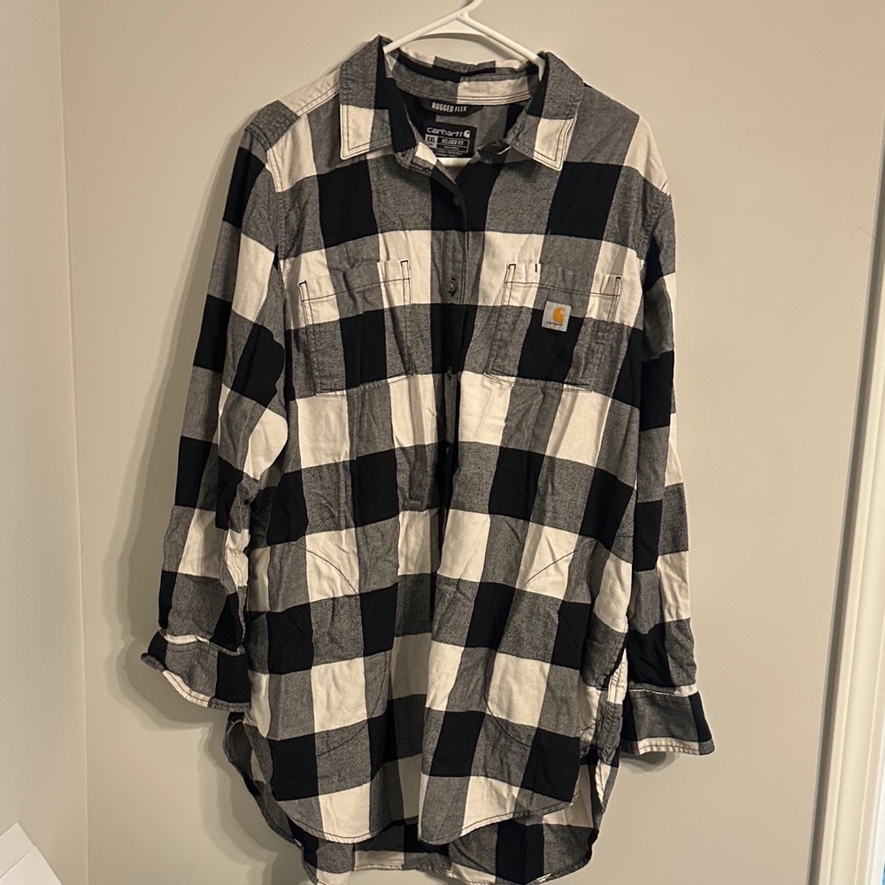 Carhartt Rugged Flex Black and White Plaid/Flannel Button Down Shirt